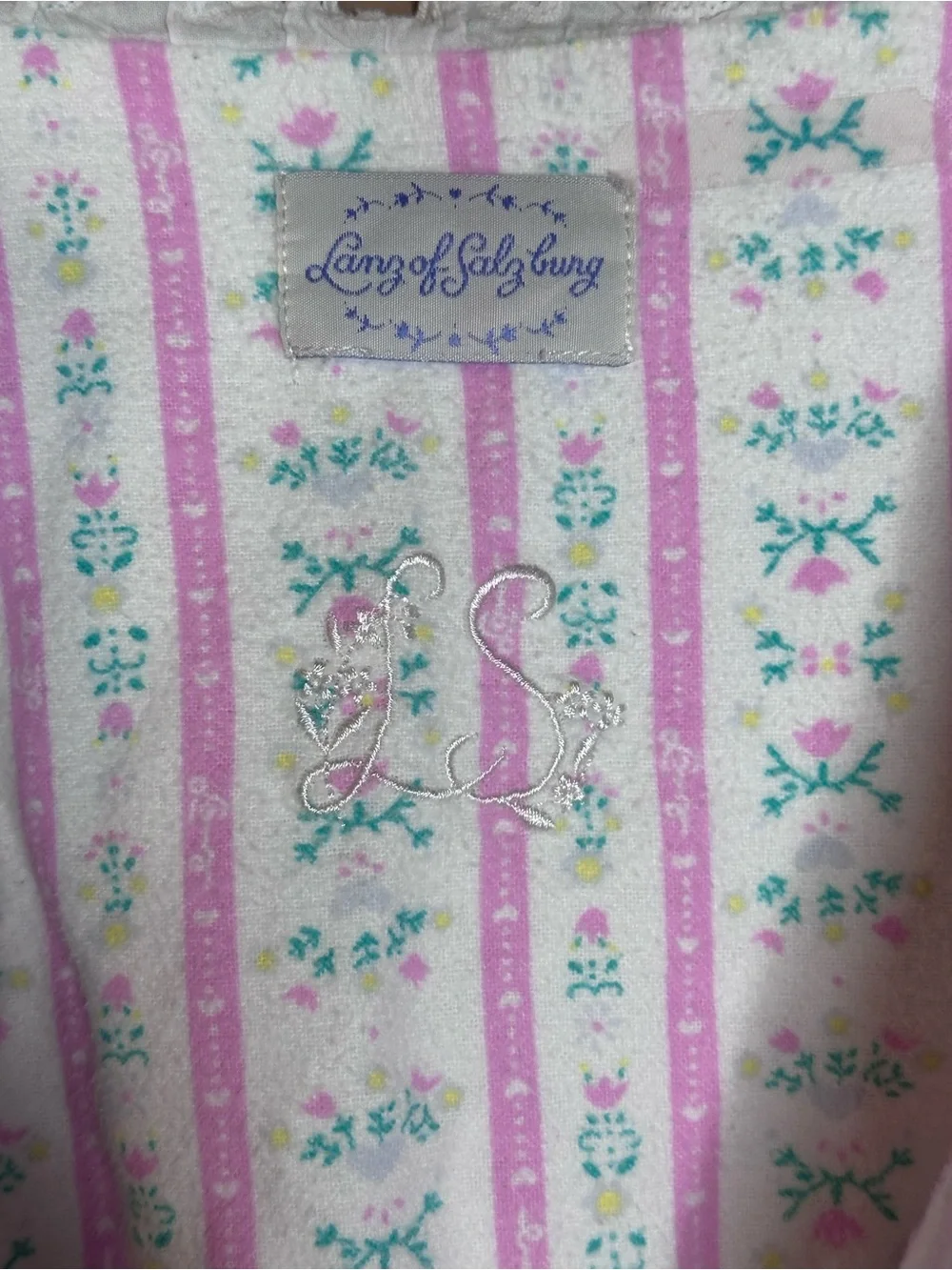 Lanz of Salzburg Pink Tyrolean Flannel Nightgown Size: Large Style: 45640 Floral
